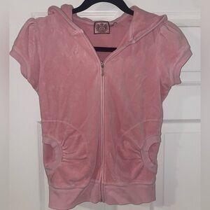 *rare* Gorgeous Y2K Juicy Couture Velour Pink Short Sleeve Hoodie Sweater👛🎀🩰🫧🦢🪽